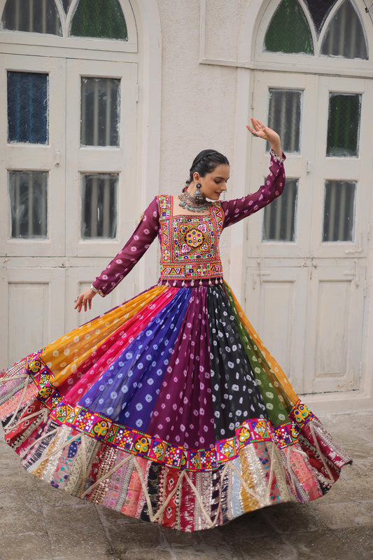 Multi Coloured Georgette Gamthi Lehenhga Choli