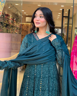 Peacock Blue Maslin Printed Embroidered Festive Suit Set