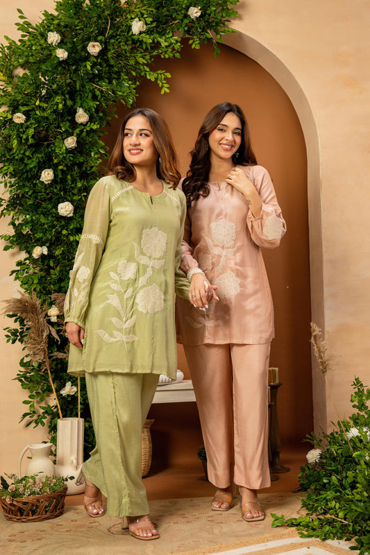 Sage Mulberry Silk Embroideried Co-Ord Set