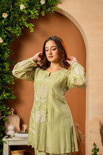 Sage Mulberry Silk Embroideried Co-Ord Set