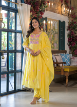Yellow Mul Cotton Embroidered Suit Set