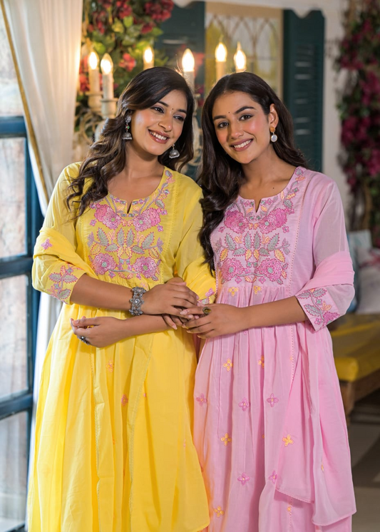 Yellow Mul Cotton Embroidered Suit Set