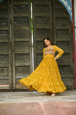 Mustard Georgette Bandhani Gown