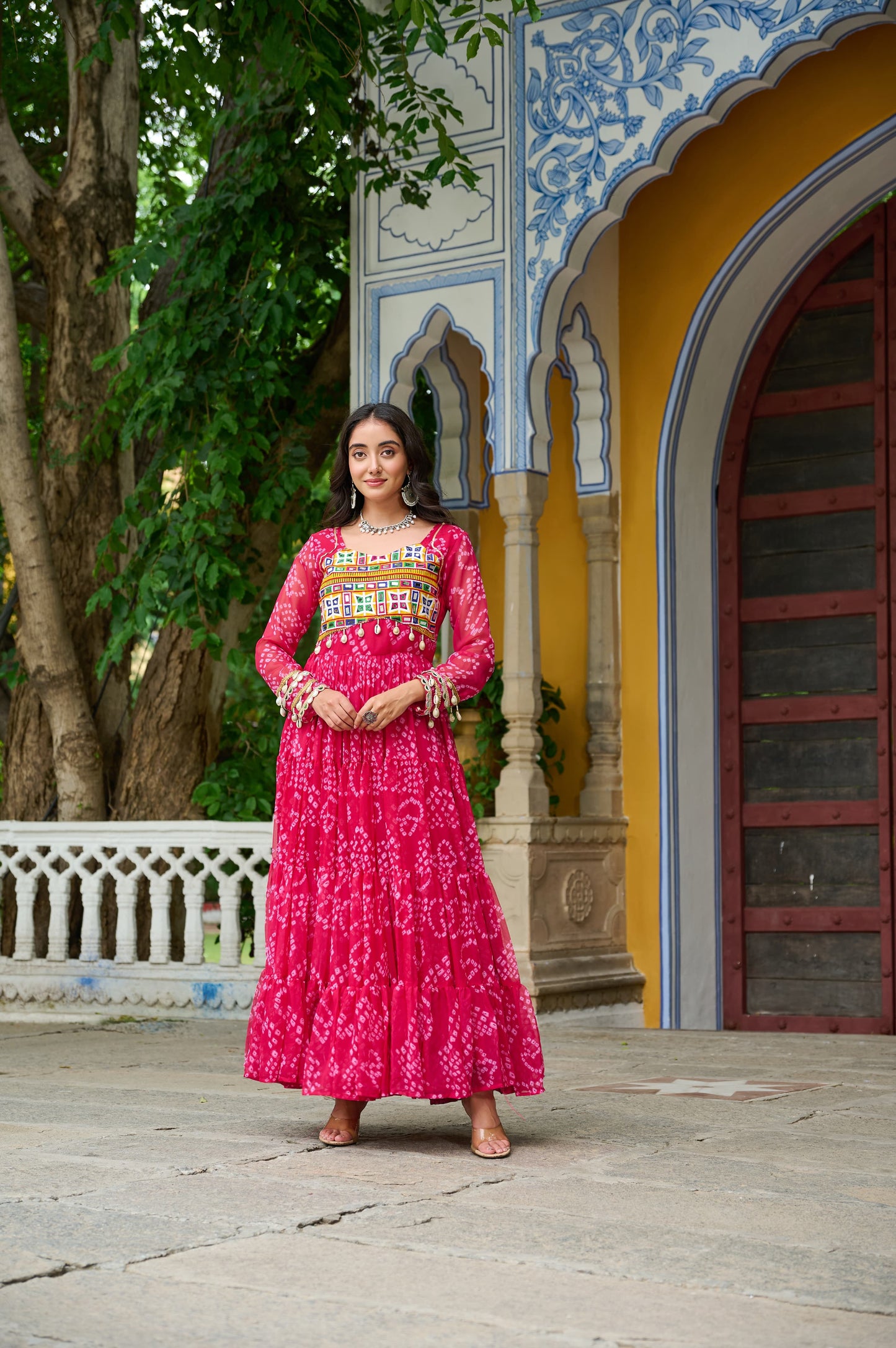 Pink Georgette Bandhani Gown