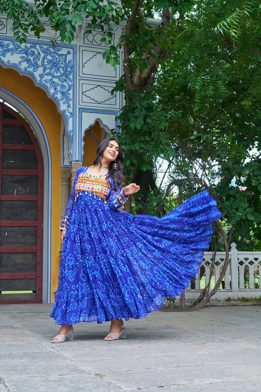 Blue Georgette Bandhani Gown