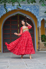 Tomato Red Georgette Bandhani Gown