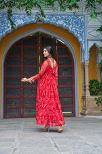 Tomato Red Georgette Bandhani Gown