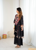 Black Khadi Cotton Sequence Embroidered Festive Anarkali Suit