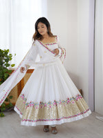 Heaven White Georgette Embroidered Sequence Anarkali Suit