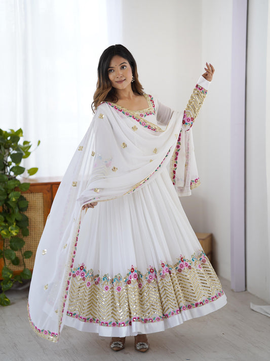 Heaven White Georgette Embroidered Sequence Anarkali Suit