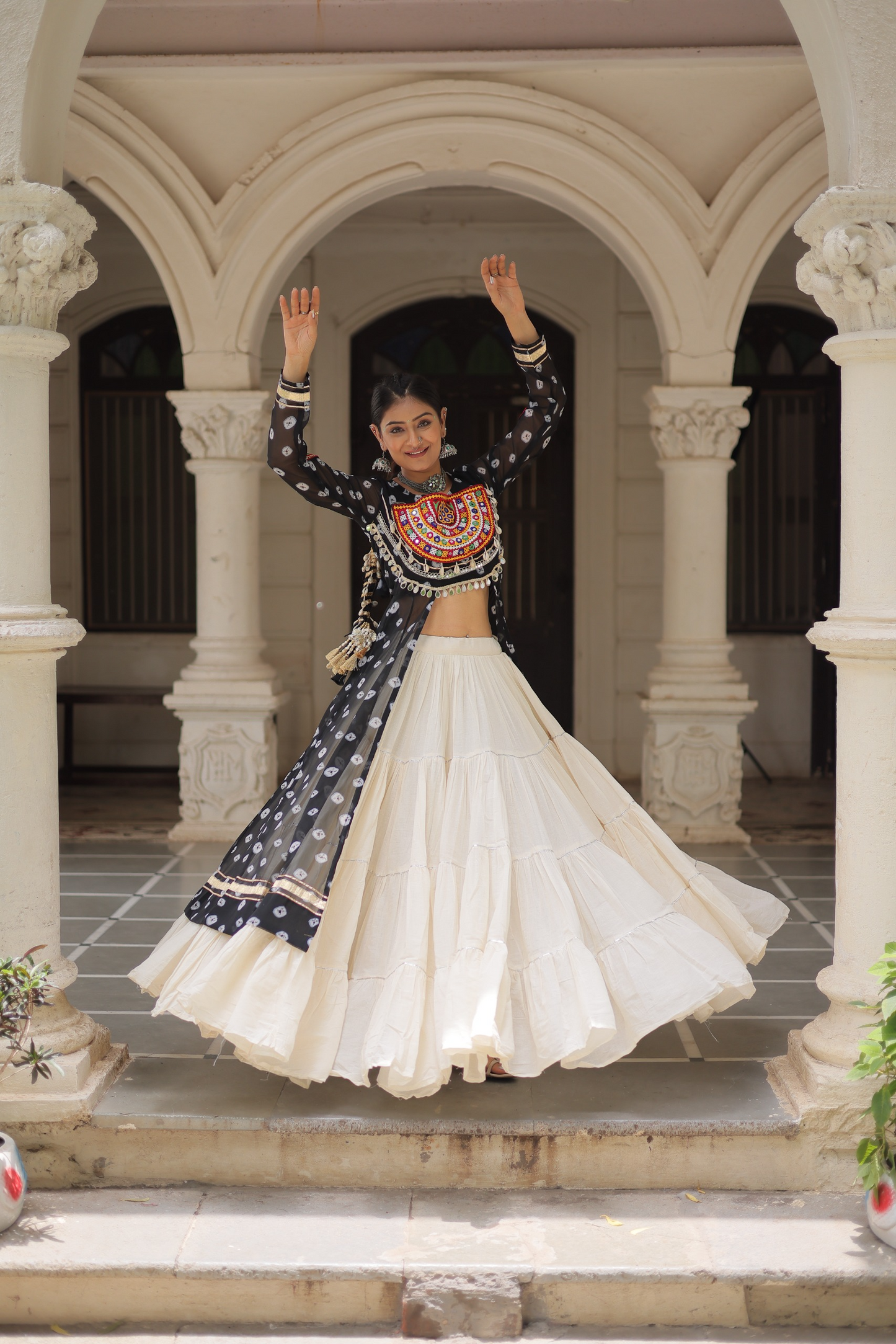 Black Bandhej Kurti & Lehenga  Set