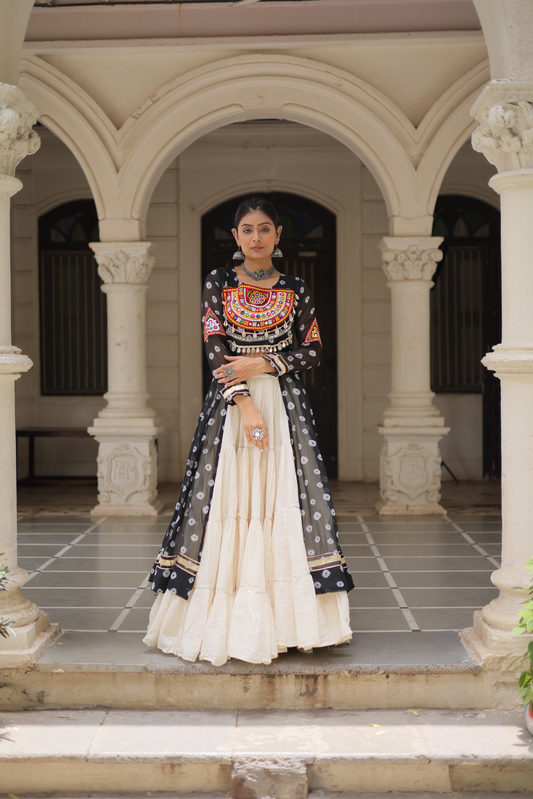 Black Bandhej Kurti & Lehenga  Set
