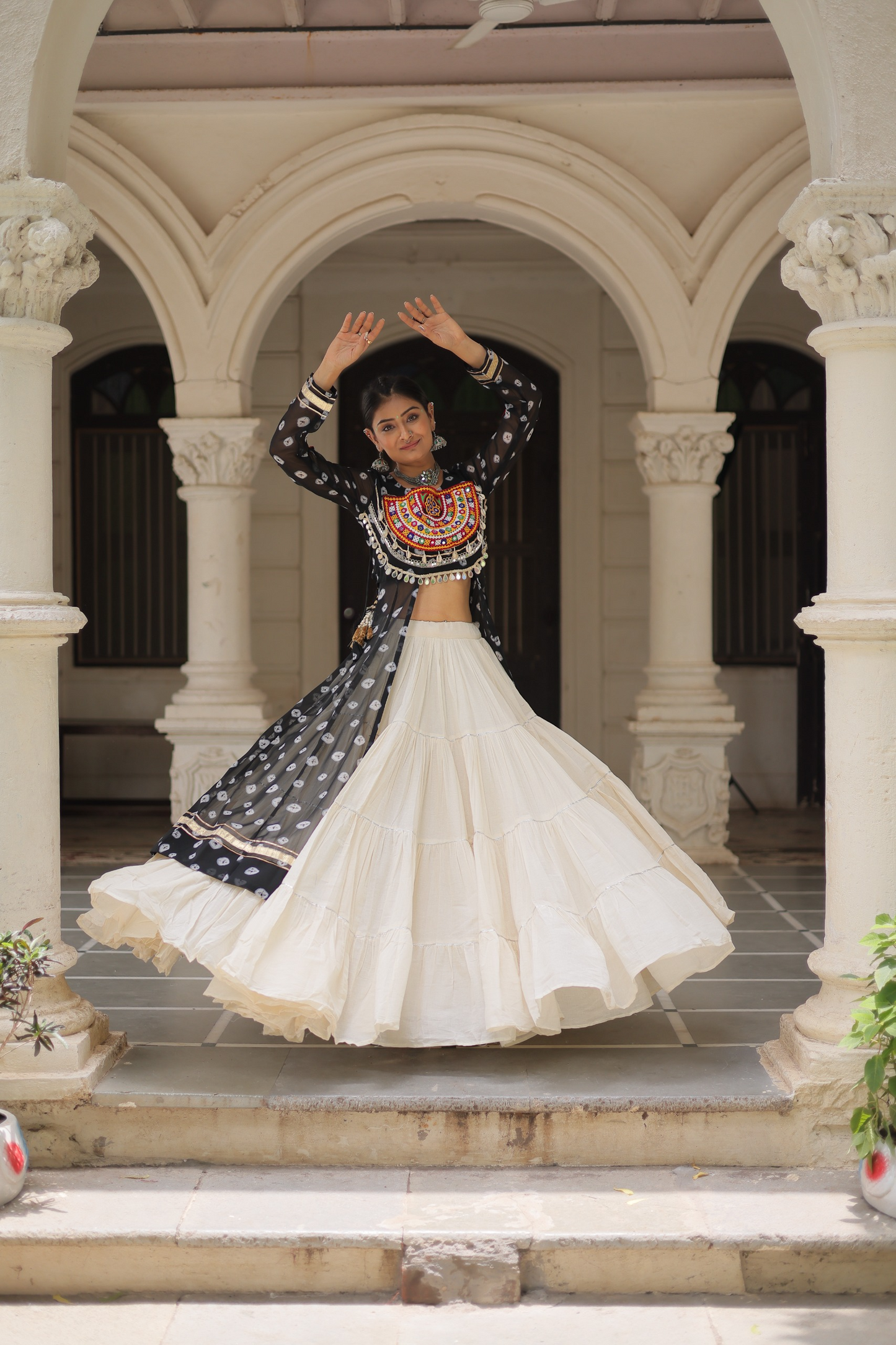 Black Bandhej Kurti & Lehenga  Set