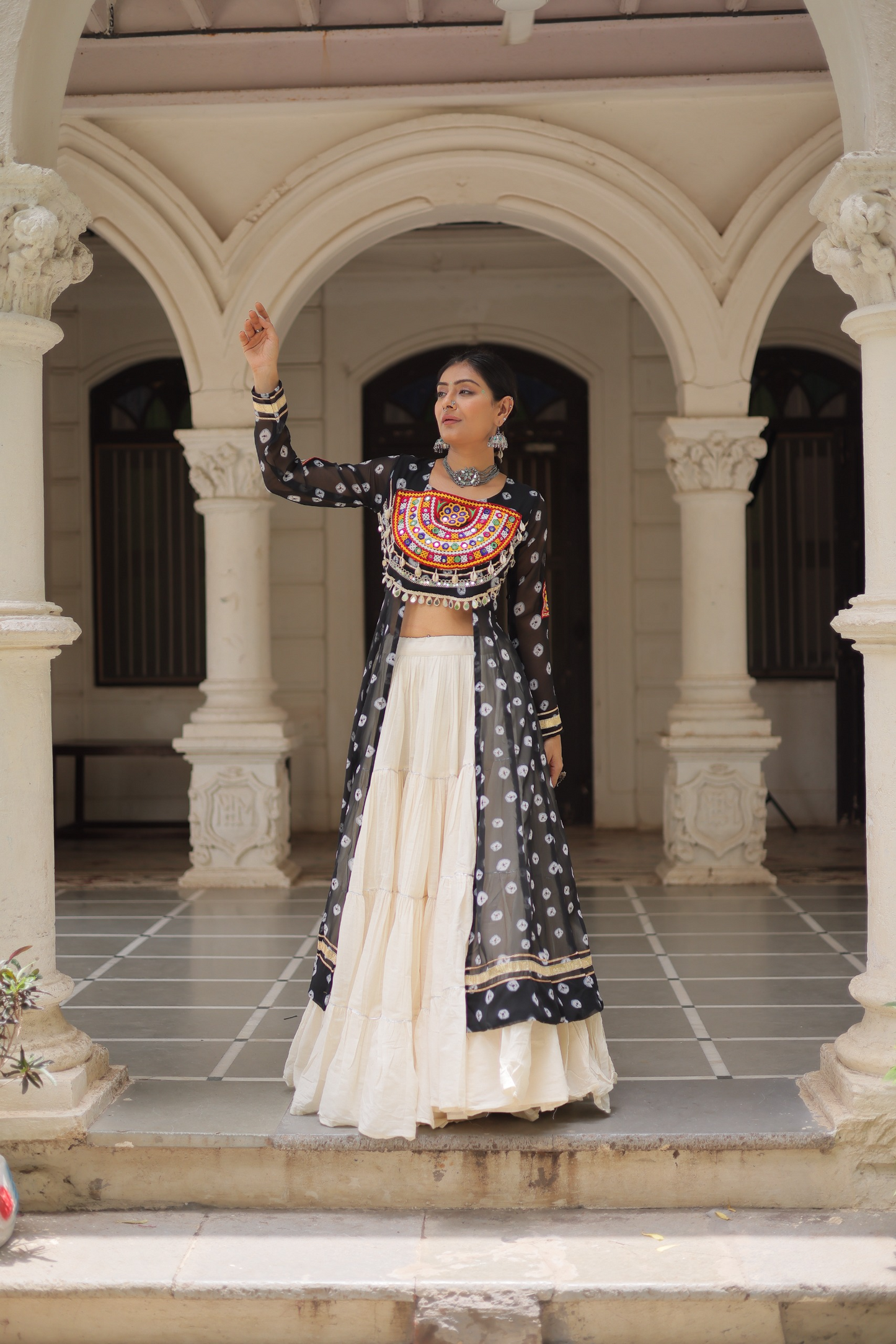 Black Bandhej Kurti & Lehenga  Set