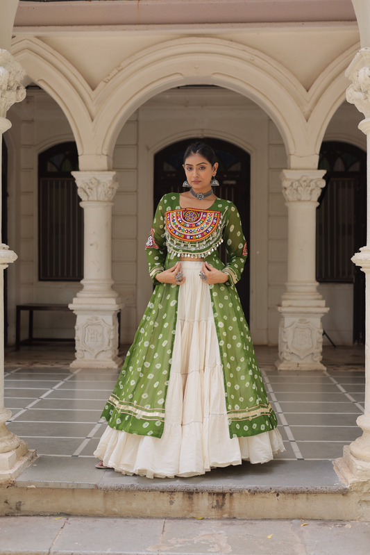 Canary Green Bandhej Kurti & Lehenga Set