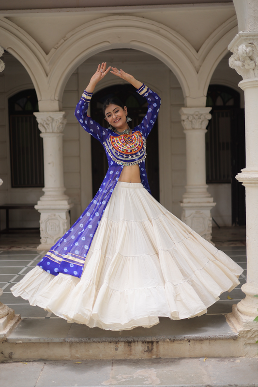 Blue Bandhej Kurti & Lehenga Set