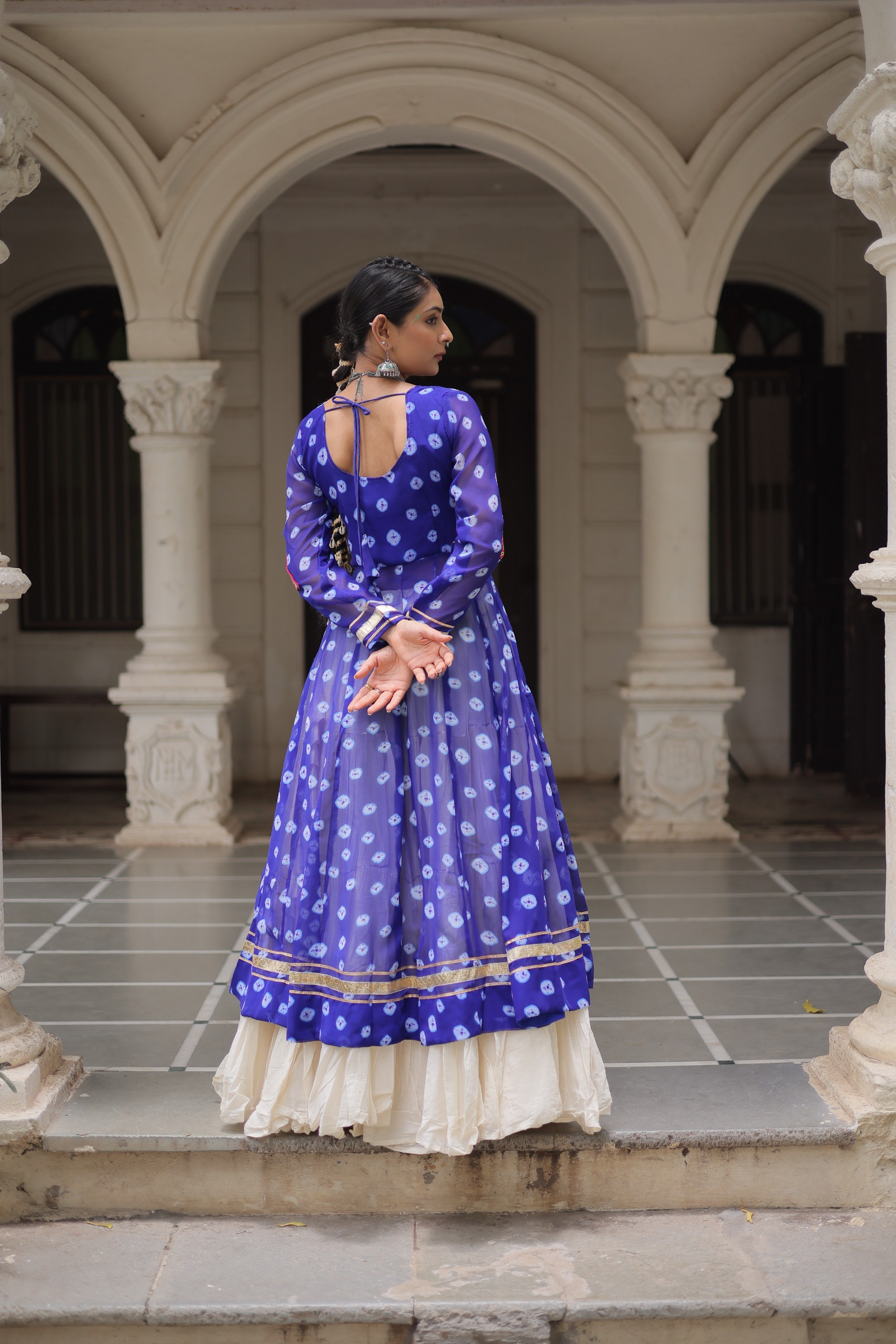 Blue Bandhej Kurti & Lehenga Set