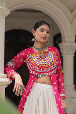 Pink Bandhej Kurti & Lehenga Set
