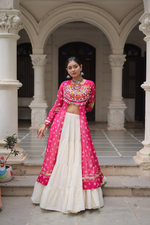 Pink Bandhej Kurti & Lehenga Set