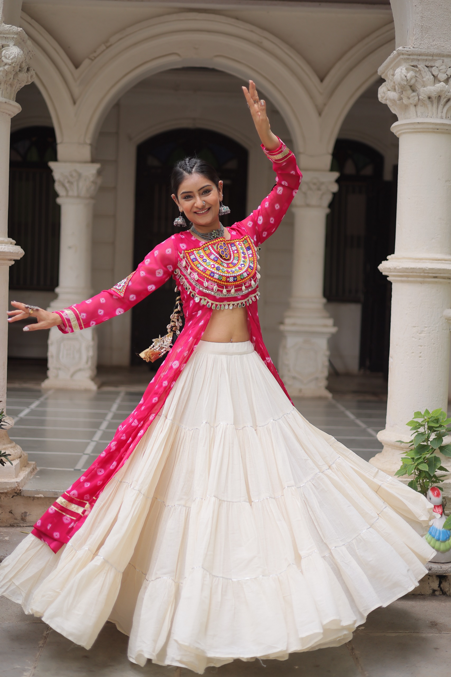 Pink Bandhej Kurti & Lehenga Set