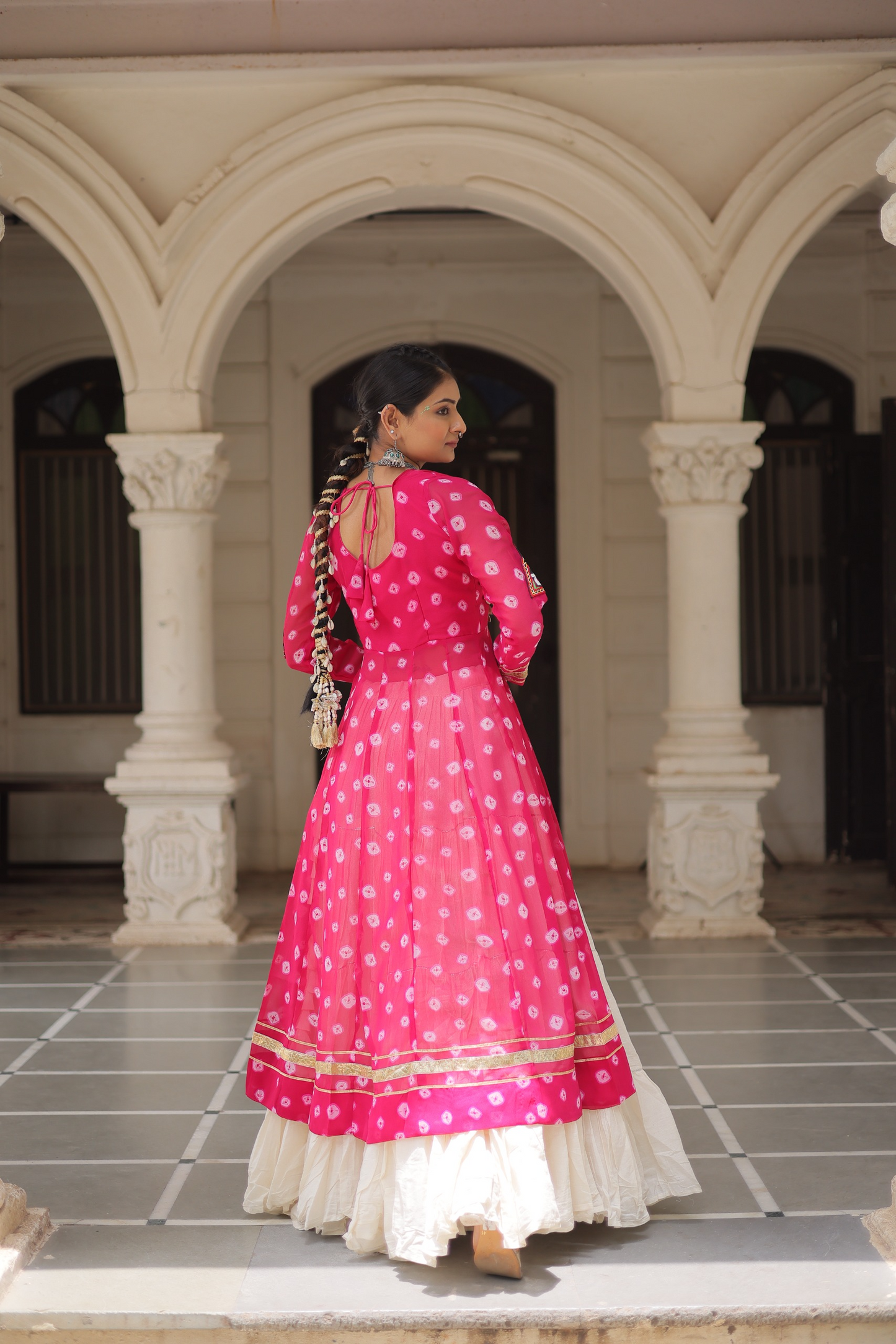 Pink Bandhej Kurti & Lehenga Set