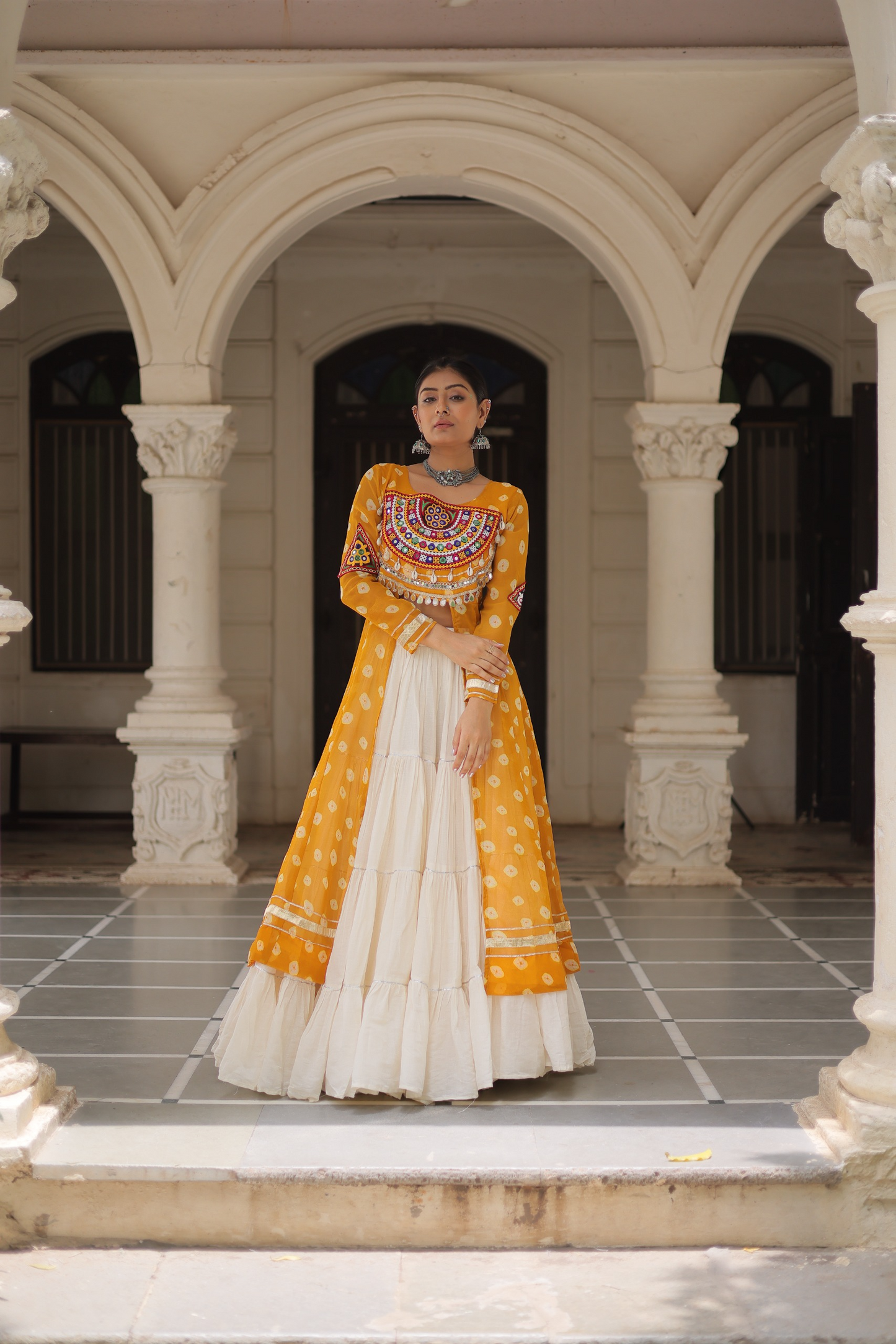 Yellow Bandhej Kurti & Lehenga Set