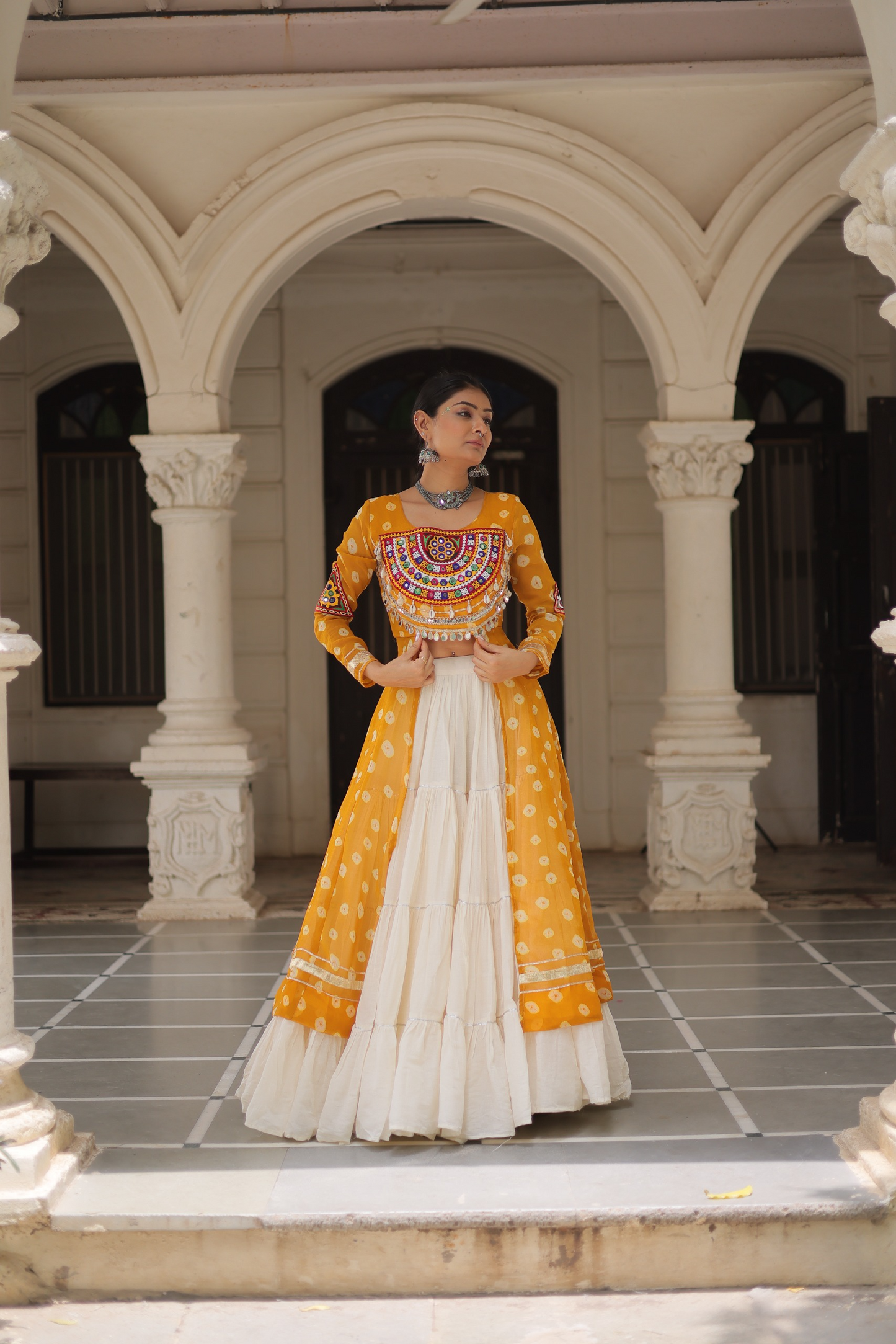 Yellow Bandhej Kurti & Lehenga Set