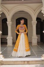 Yellow Bandhej Kurti & Lehenga Set