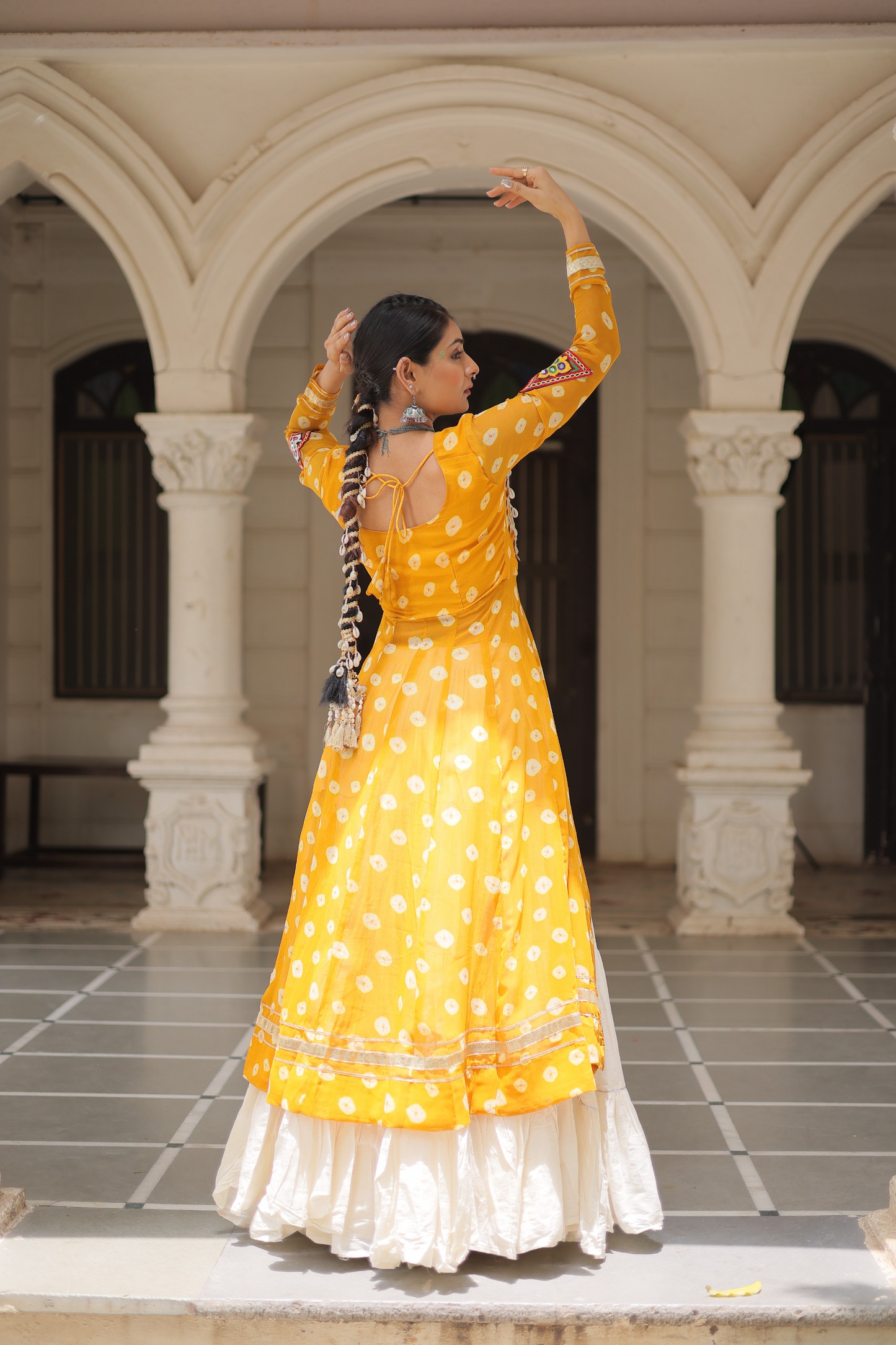 Yellow Bandhej Kurti & Lehenga Set