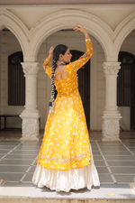 Yellow Bandhej Kurti & Lehenga Set
