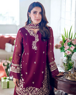 French Crepe Embroidered Sequence Work Kurta Plazzo Dupatta Set
