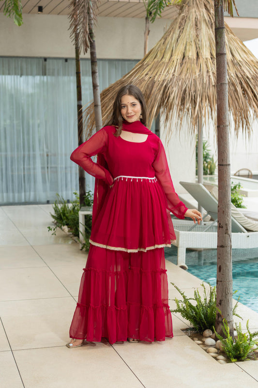 Red 60 Gram Micro Cotton Kediya Sharara