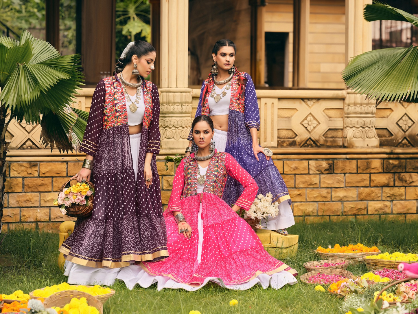 Blue Bandhani Lehenga Choli With Shrug Set