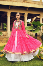 Pink Bandhani Lehenga Choli With Shrug Set