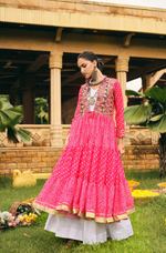 Pink Bandhani Lehenga Choli With Shrug Set