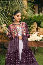 Purple Bandhani Lehenga Choli With Shrug Set