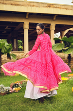 Pink Bandhani Lehenga Choli With Shrug Set