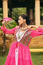Pink Bandhani Lehenga Choli With Shrug Set