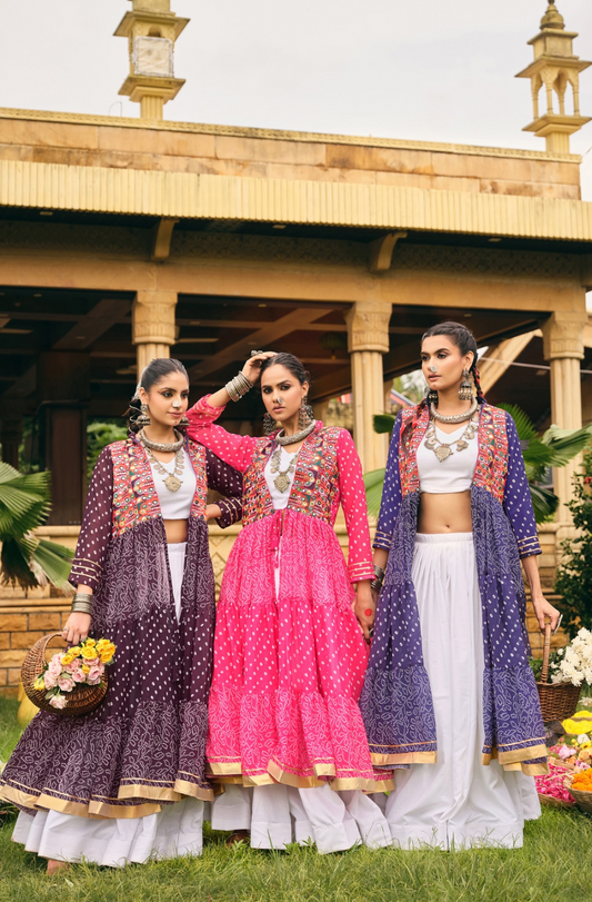 Blue Bandhani Lehenga Choli With Shrug Set
