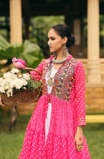 Pink Bandhani Lehenga Choli With Shrug Set