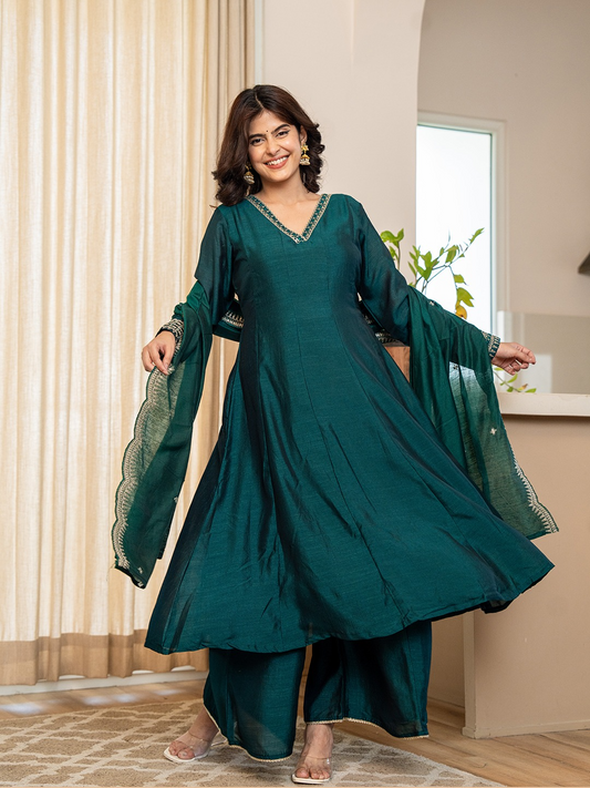 Rama Silk Festive Anarkali Suit With Palazzo