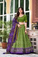 Leheriya Printed Tussar Silk Lehenga Choli With Bandhani Dupatta (3 Colors)