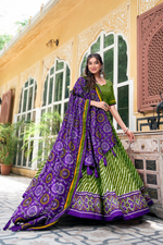 Leheriya Printed Tussar Silk Lehenga Choli With Bandhani Dupatta (3 Colors)