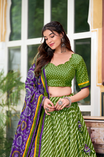 Leheriya Printed Tussar Silk Lehenga Choli With Bandhani Dupatta (3 Colors)