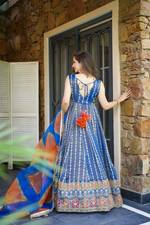 Radiant Blue Organza Silk Printed Gown
