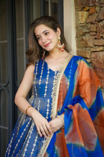 Radiant Blue Organza Silk Printed Gown