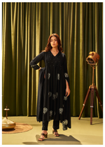 Classic Black Mul Chanderi Embroidered Suit Set