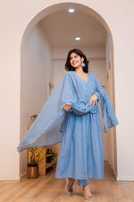 Sky Blue Mul Chanderi Anarkali Festive Suit