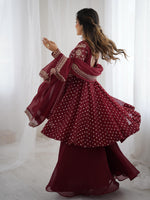 Red Crunchy Silk Sequence Embroiderd Sharara Suit