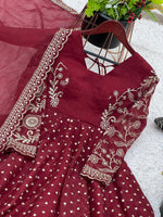Red Crunchy Silk Sequence Embroiderd Sharara Suit